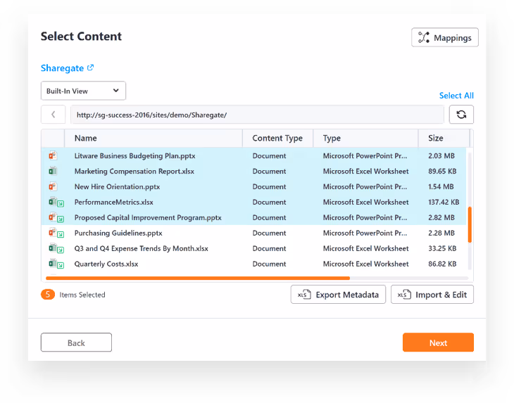Sharegate Explorer - Select Documents