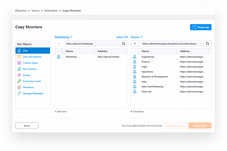 Copy Structure Interface in Sharegate