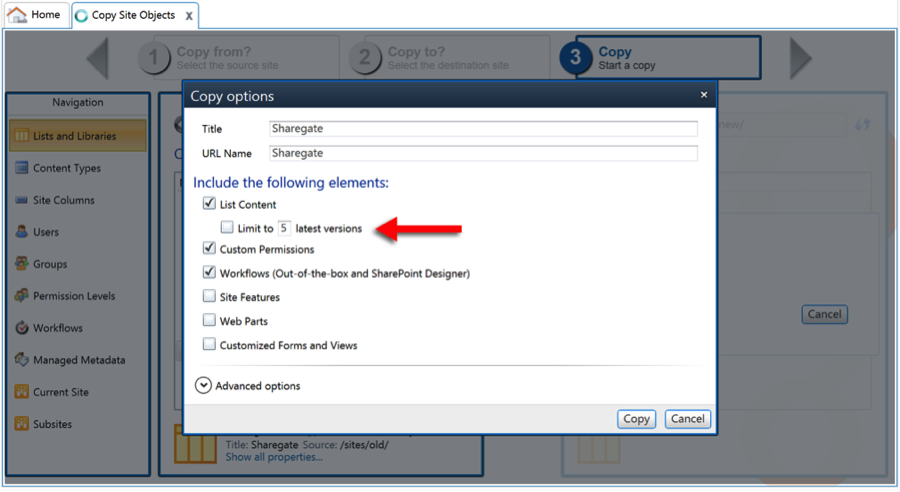 Sharegate SharePoint Migration Limit Version History