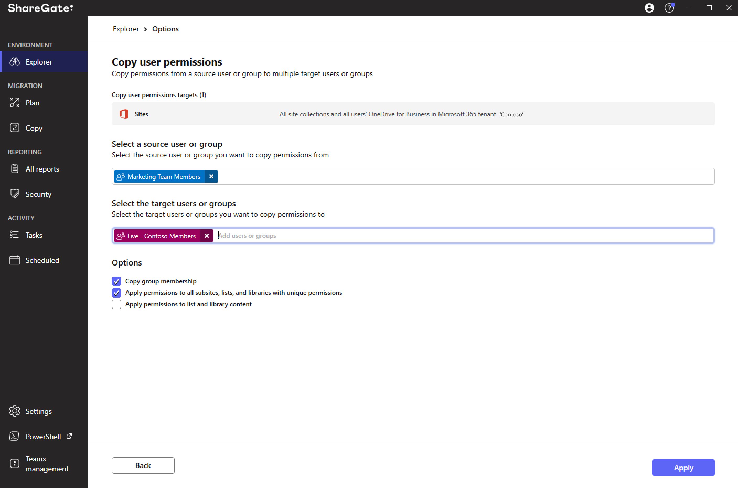Managing permissions for users and groups in SharePoint: Copy permissions