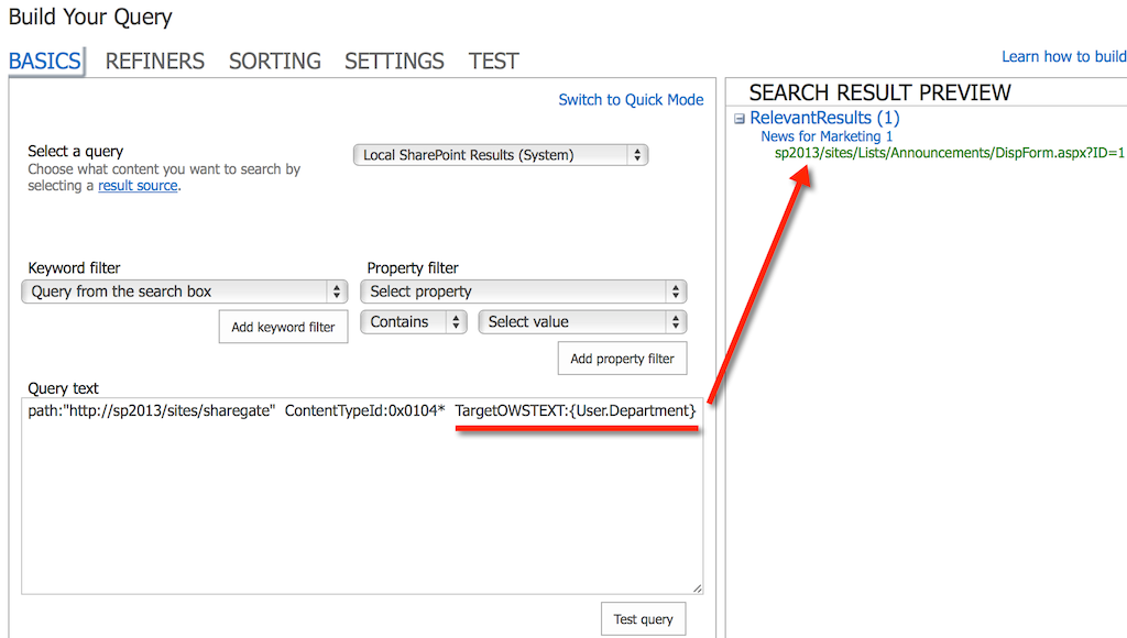 Target content SharePoint filter search