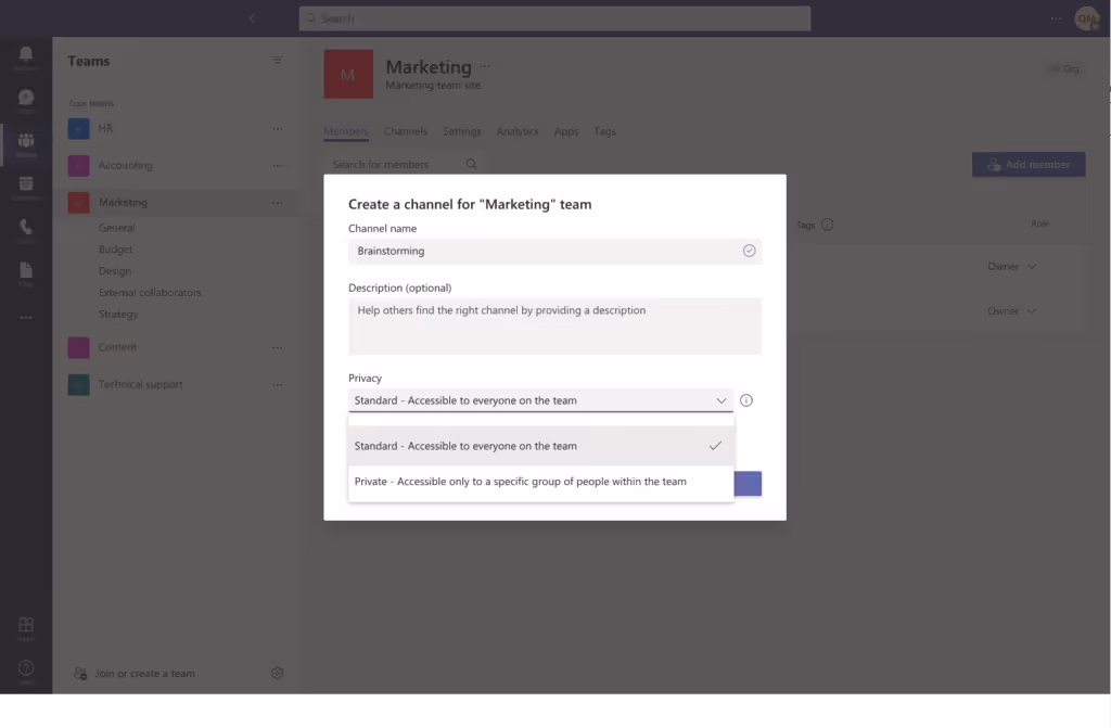 Create a public channel in Microsoft Teams