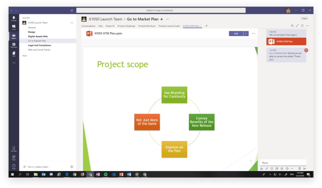 Conversation pane in Microsoft Teams tab