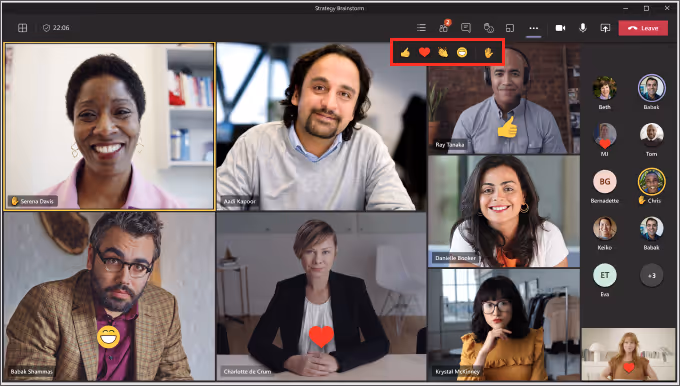 Screenshot of live reactions feature in Teams.