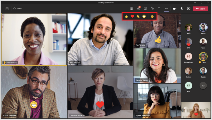 Screenshot of live reactions feature in Teams.