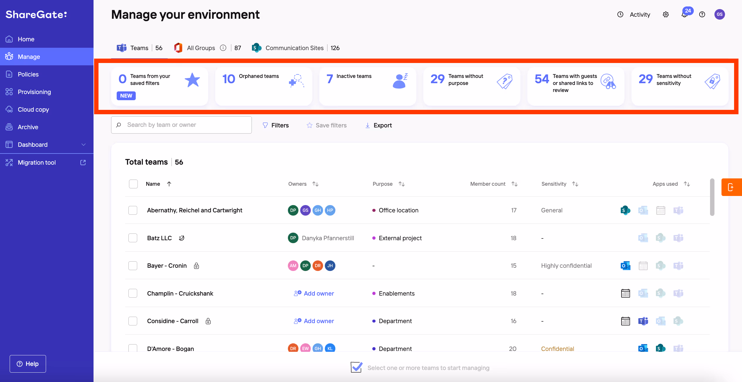 Teams Dashboard