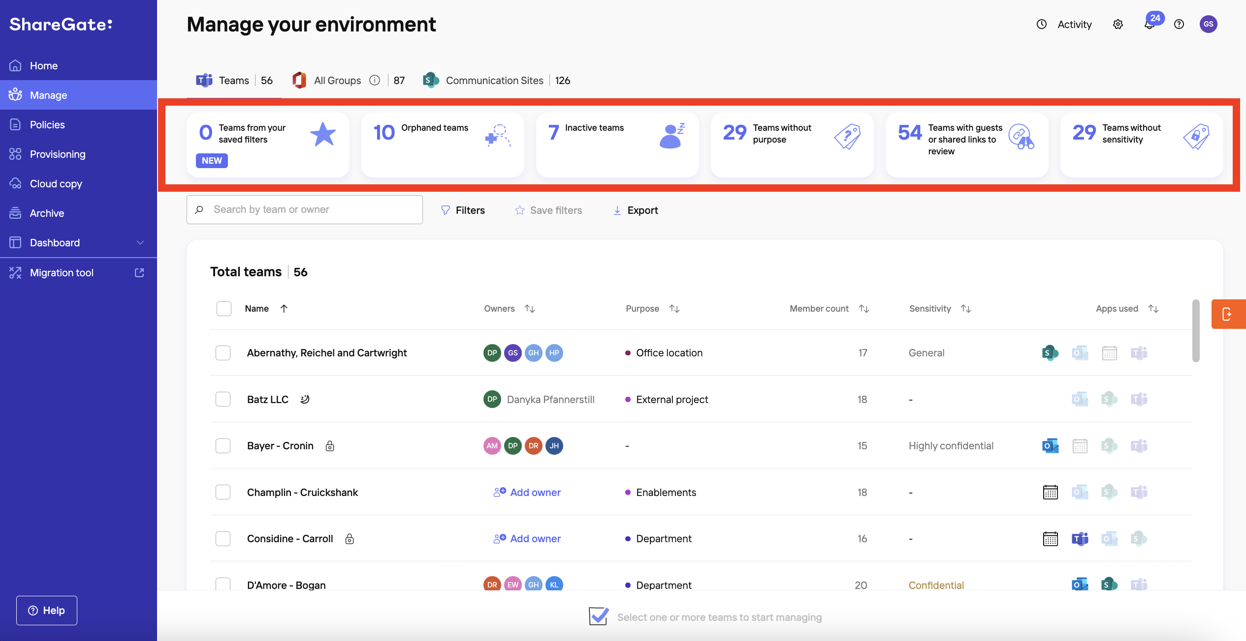 Teams Dashboard