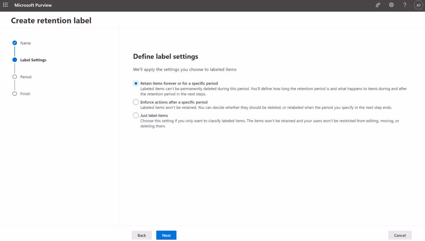 Create Retention Label