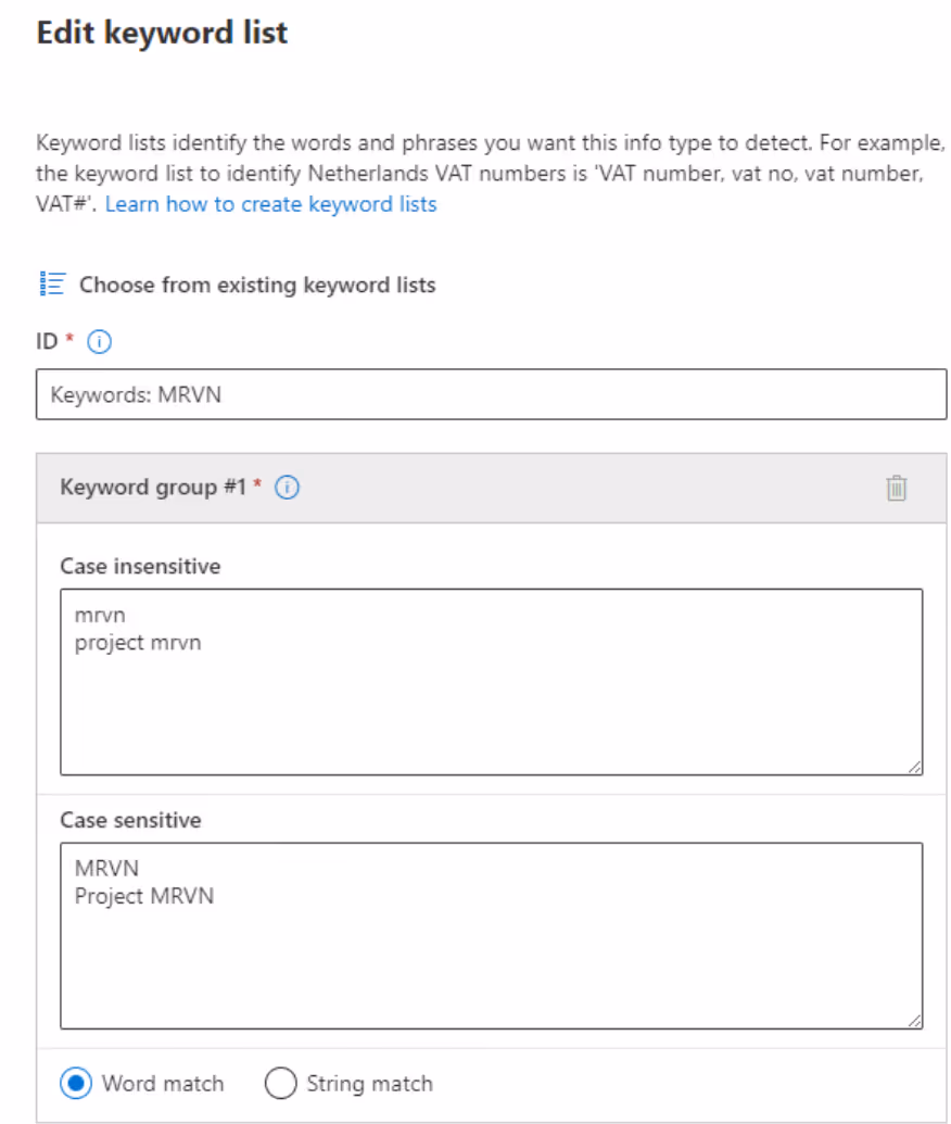 Edit Keyword List