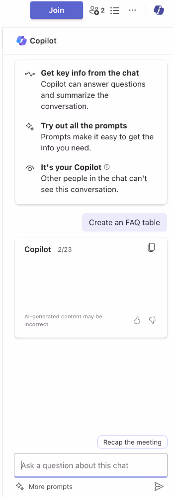 Copilot Within Teams Chat