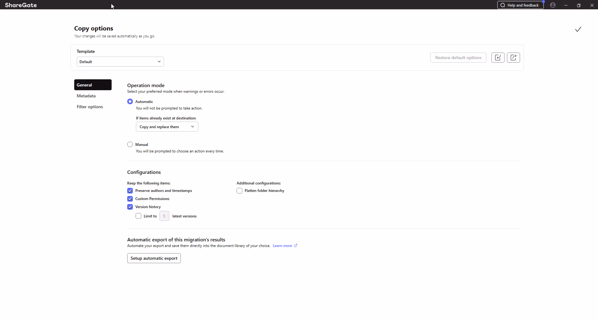 Google Copy Options