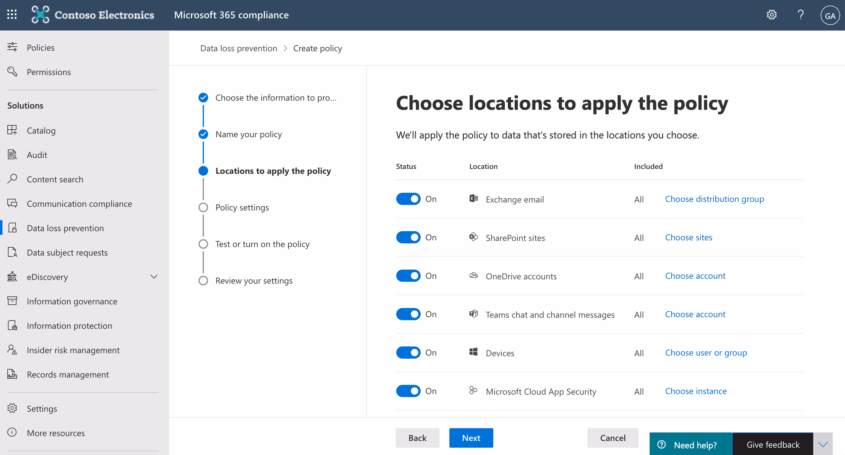 Screenshot of policy locations.