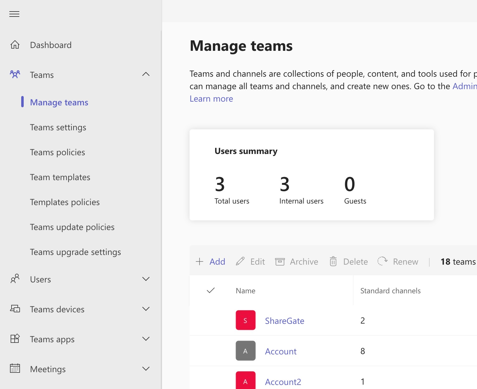 Microsoft Teams - Teams Tab - Manage Teams