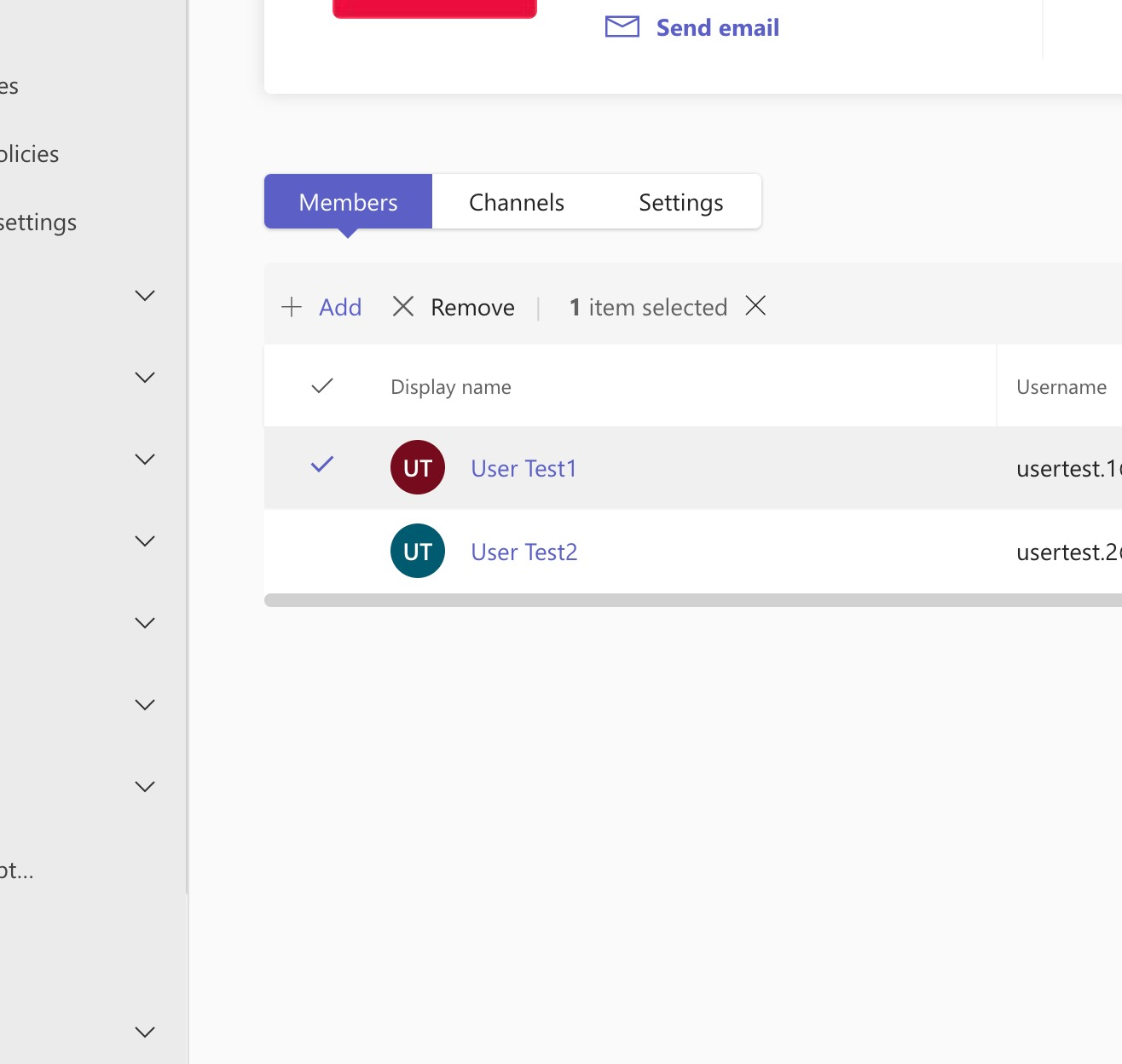 List of team members in Microsoft Teams