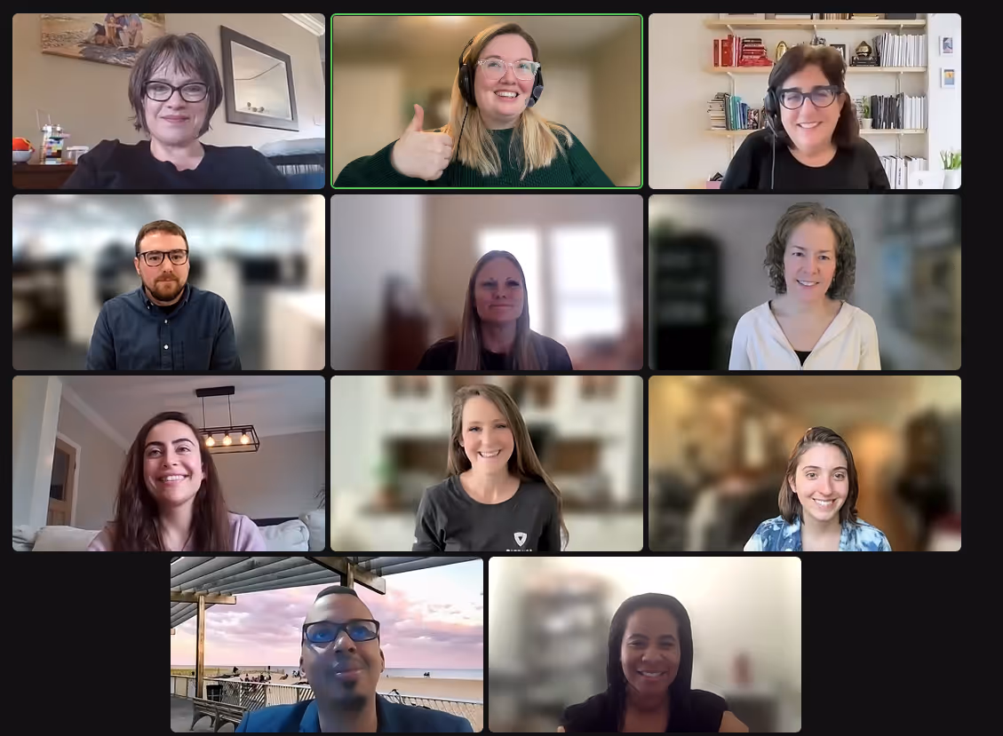 screenshot of 11 people on a Zoom call screen