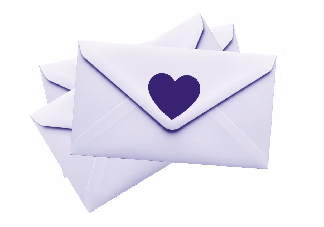 Three envelopes stacked on top of each other with a heart sticker
