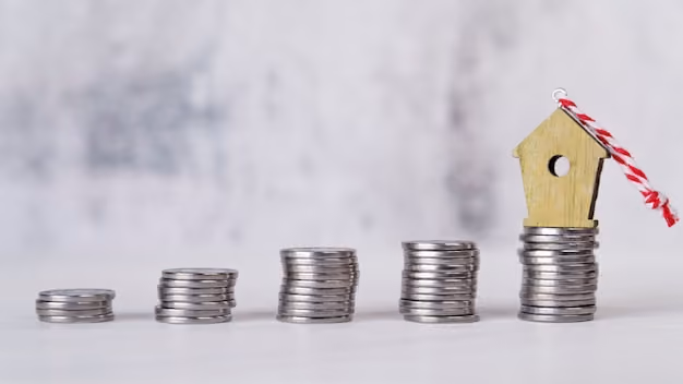 Adorno de pajarera en miniatura sobre el creciente apilado de monedas de plata
