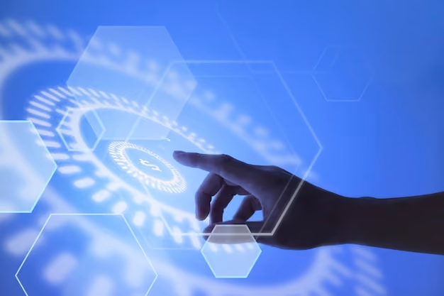 Mano apuntando al fondo de tecnología blockchain de moneda