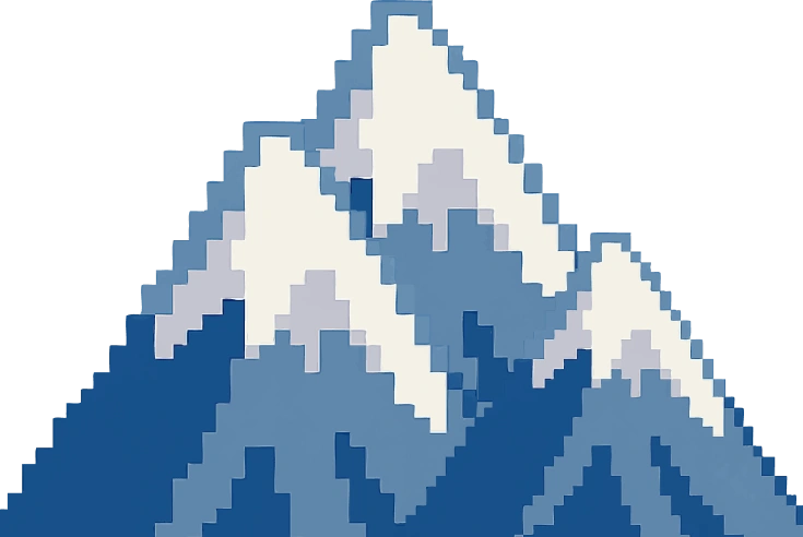 Pixelated arcade style mountains.