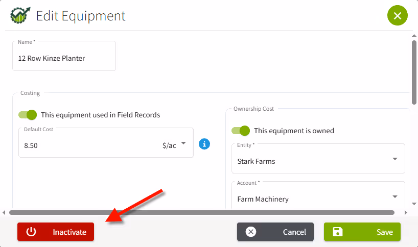 Inactivate Equipment Button