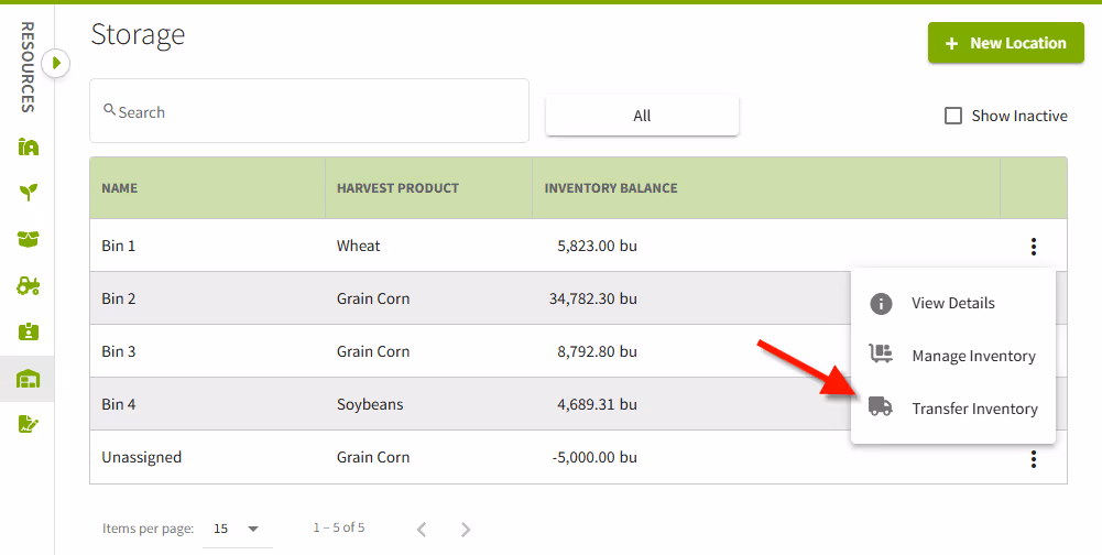 Transfer Harvest Crops Between Storage Locations