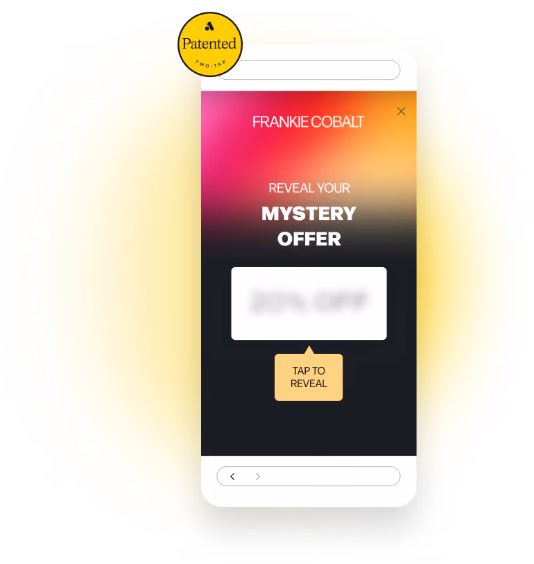 Mobile screen showing a mystery offer with a blurred discount and a button labeled Tap to Reveal