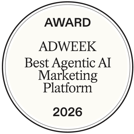 Award badge for Adweek Best Agentic AI Marketing Platform 2026 in circular design.