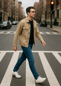 Pedestrian Walking Across a street in Wolcott, CT