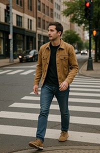 Pedestrian Walking Across a street in Goshen, CT