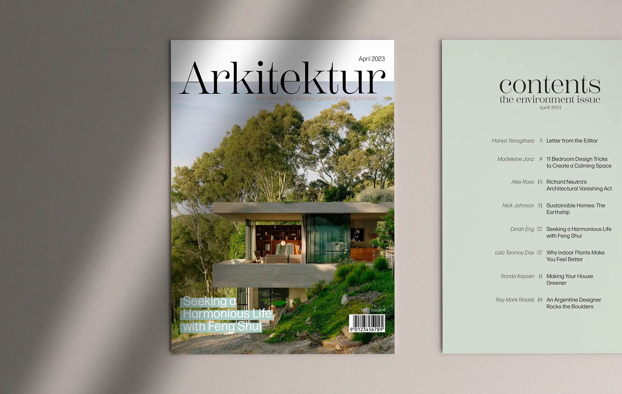 Arkitektur magazine cover and table of contents mockup.