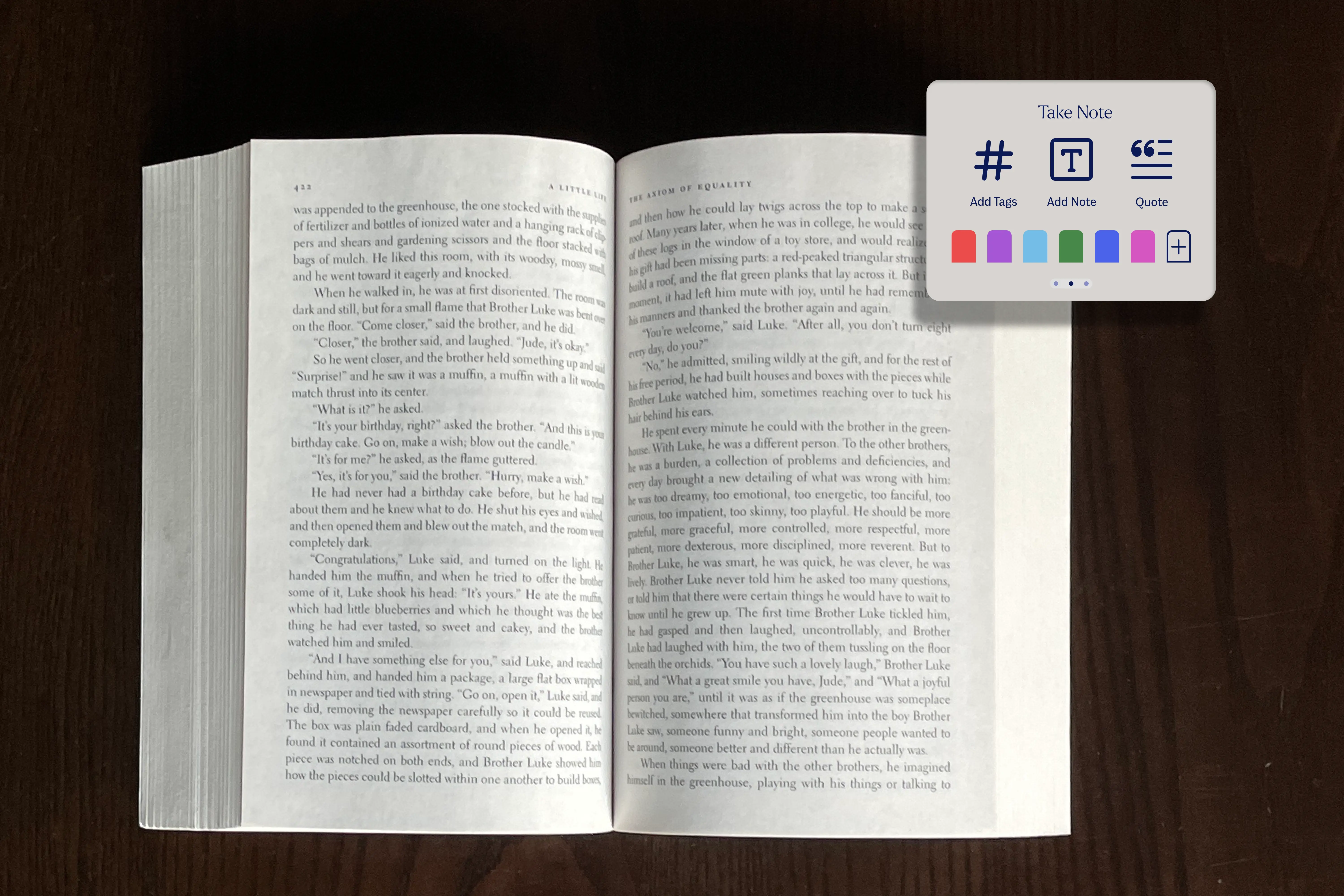 Open book with BookMark "take note" mockup on top.