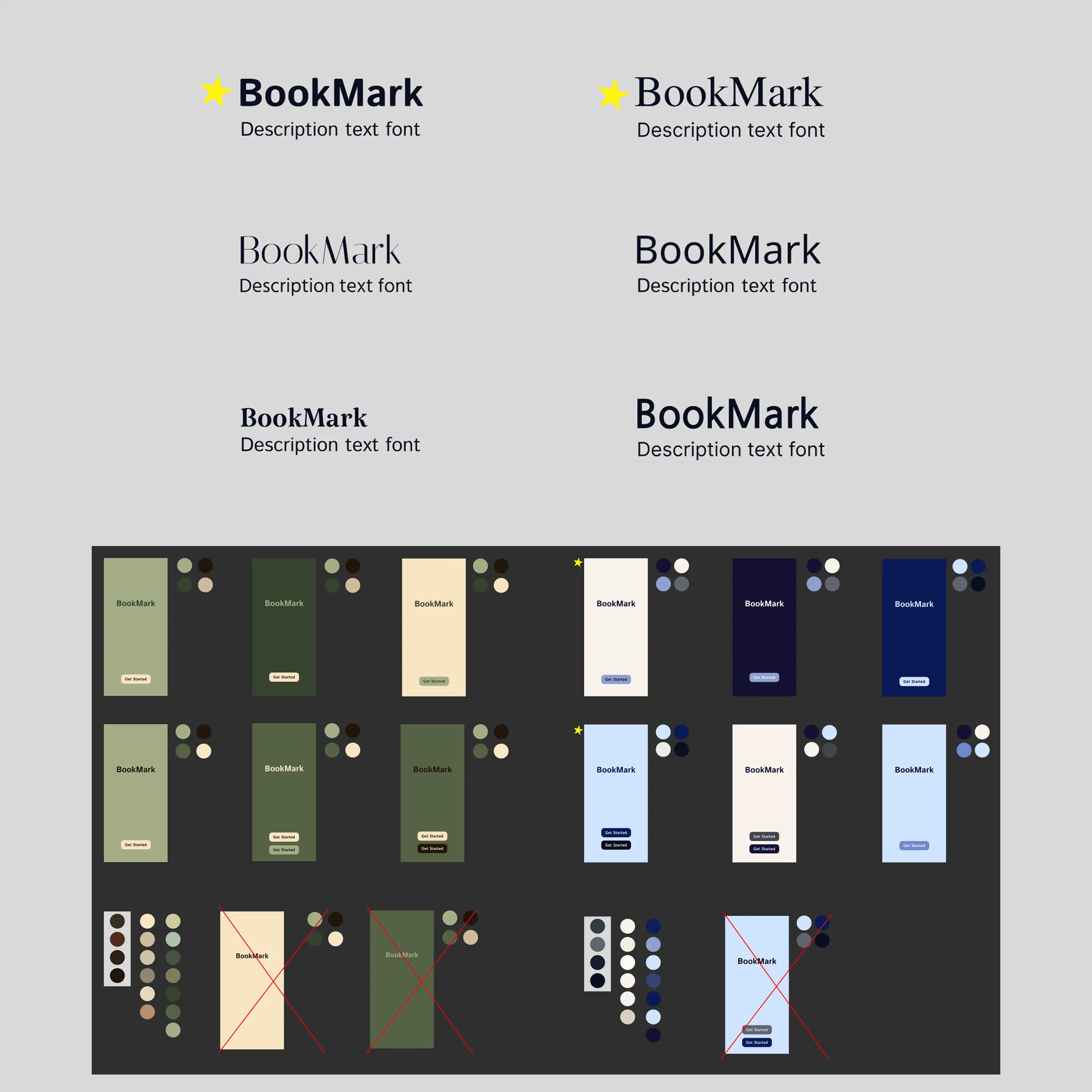 Font choices and color schemes for BookMark first version ideation.
