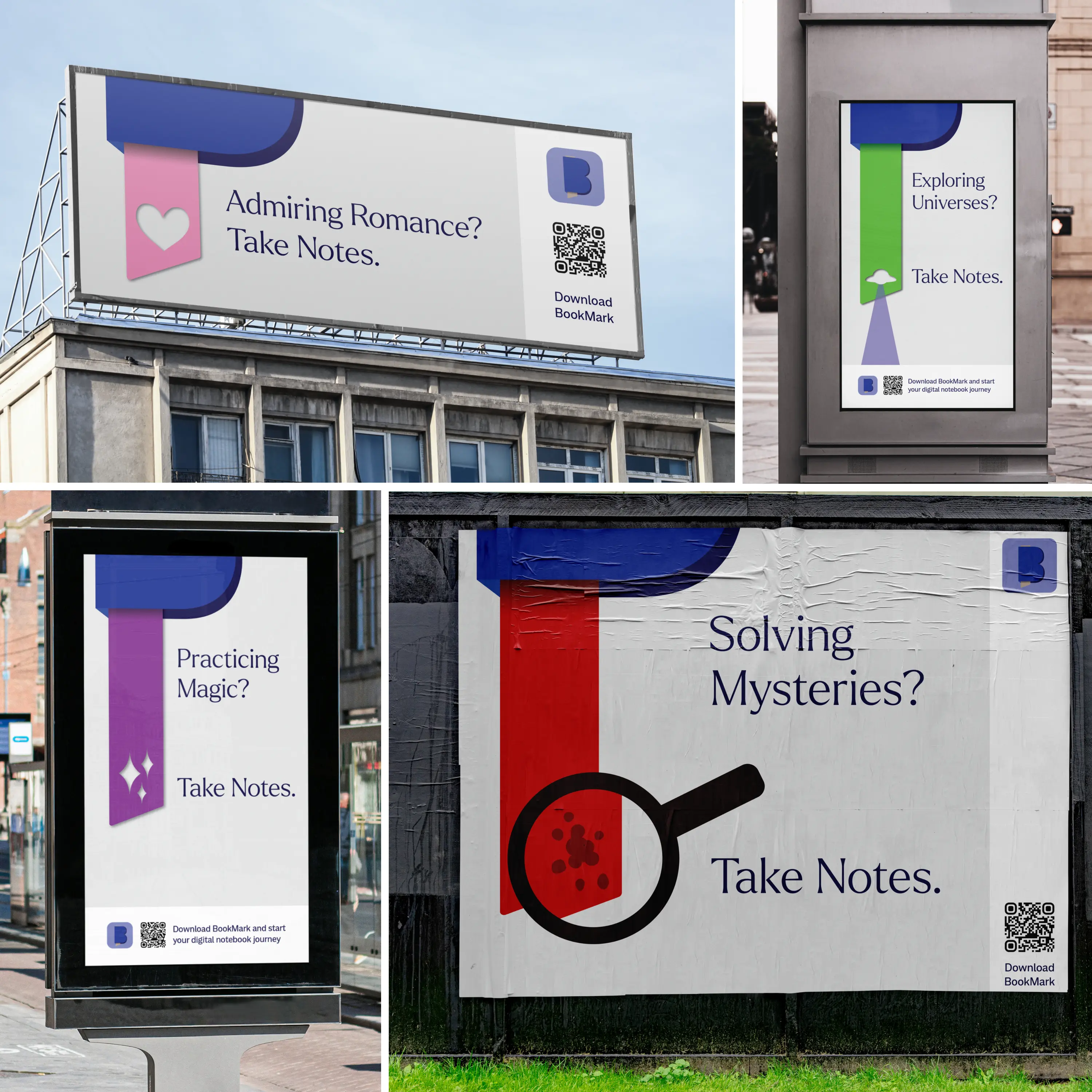 Mockups of BookMark's marketing campaign.