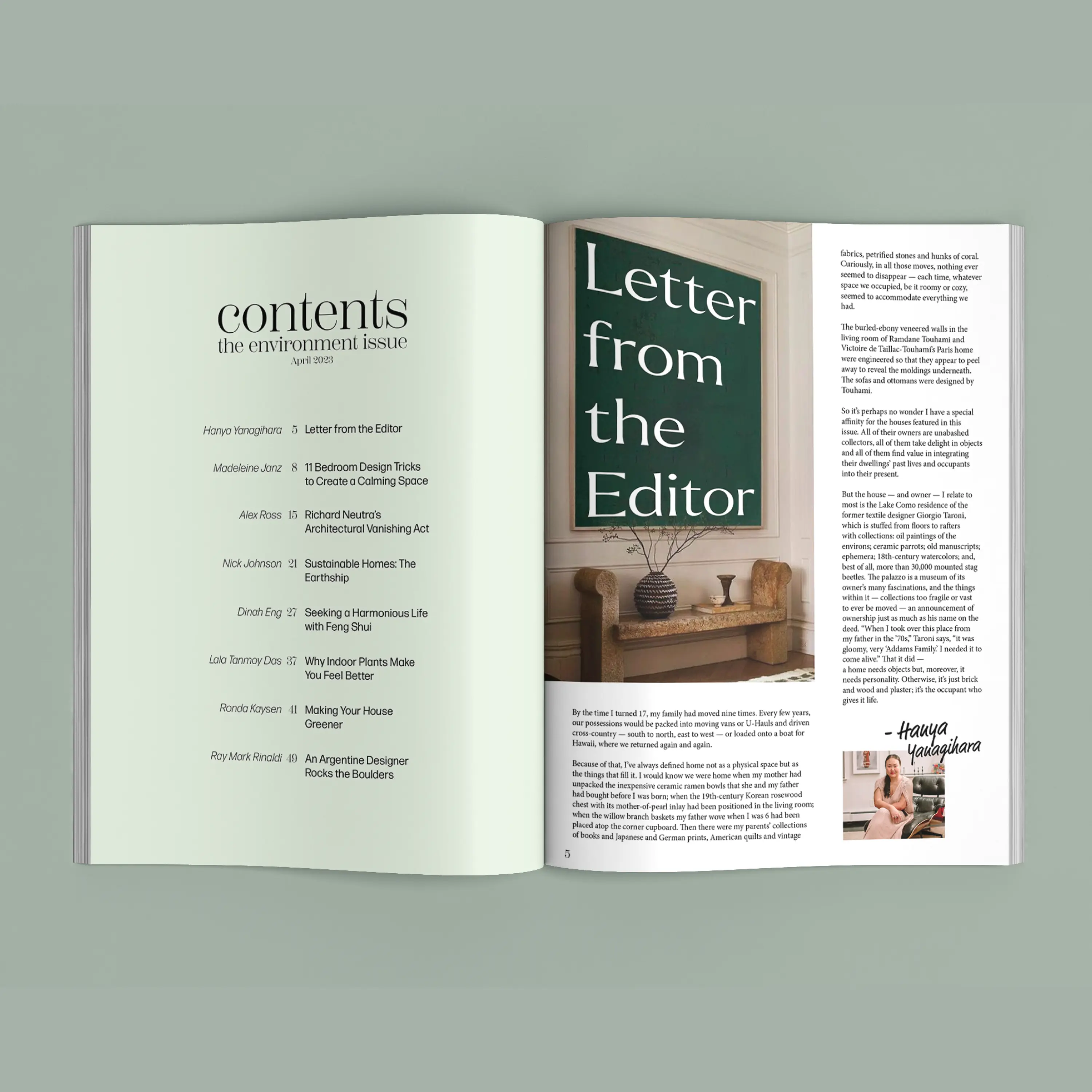 Arkitektur mockup of inside contents page and letter from the editor page.