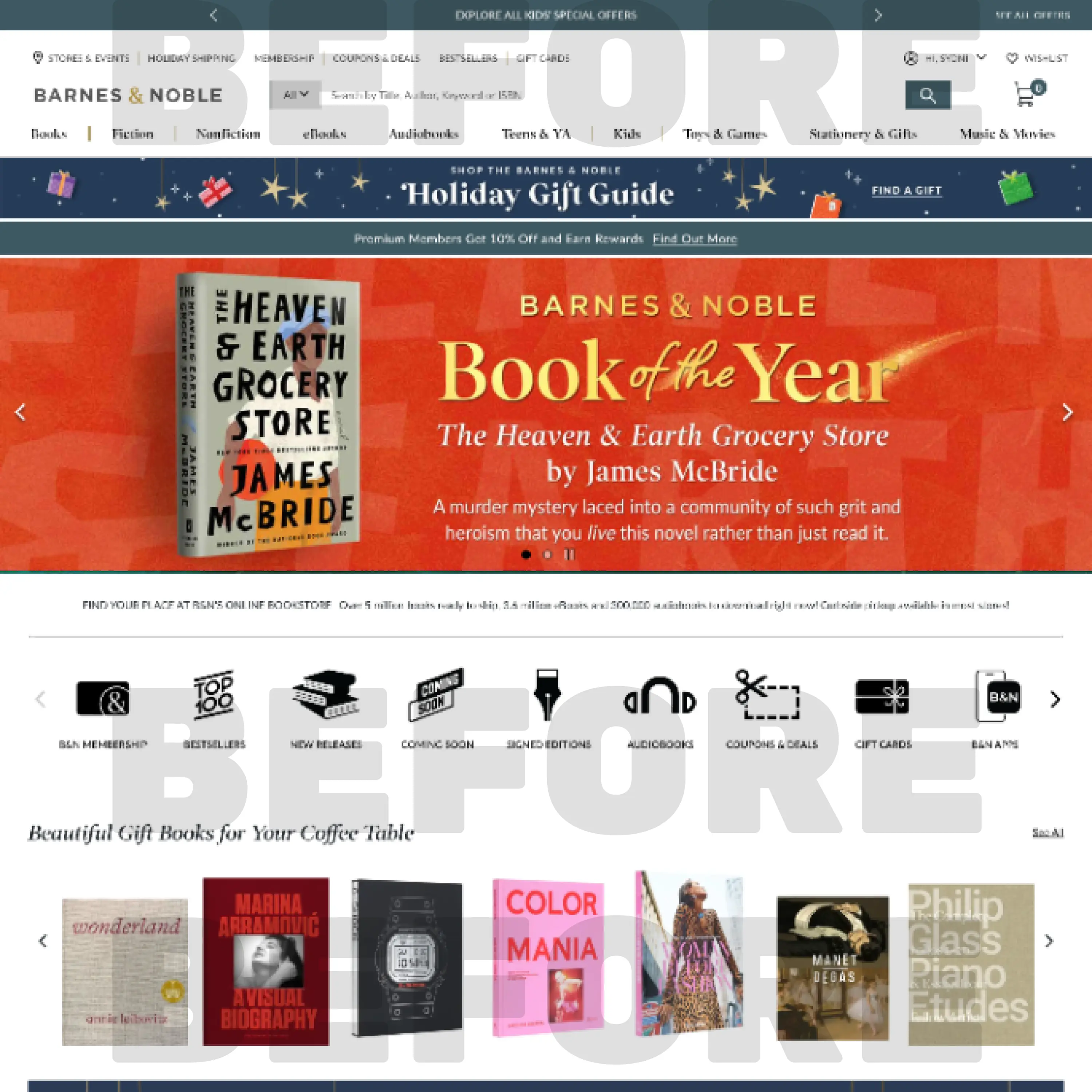 A before image of Barnes & Noble's website.
