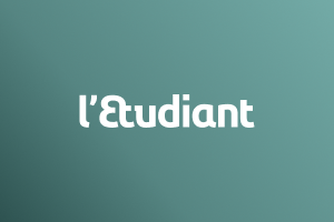 L’Etudiant logo in white on Marigold gradient background