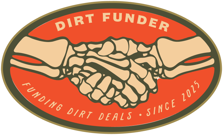 Dirt Funder Illustration of a handshake 'dirt deals since 2025"