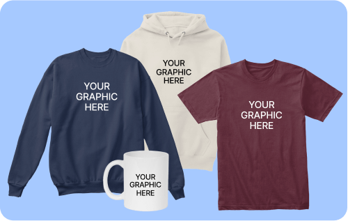 Collection of best sellers including hoodies, sweatshirts, shirts and mugs