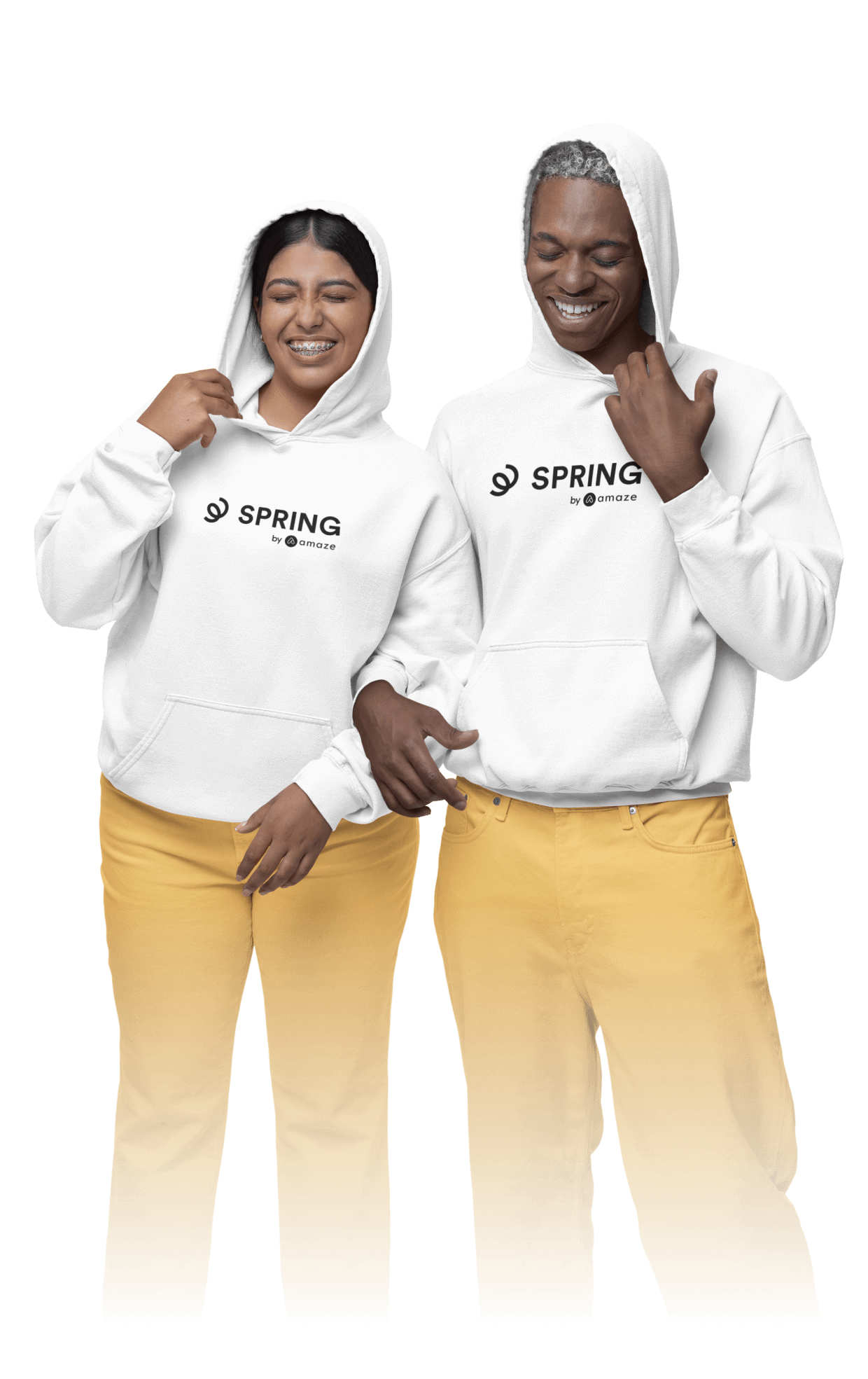 College age students wearing Spring branded apparel