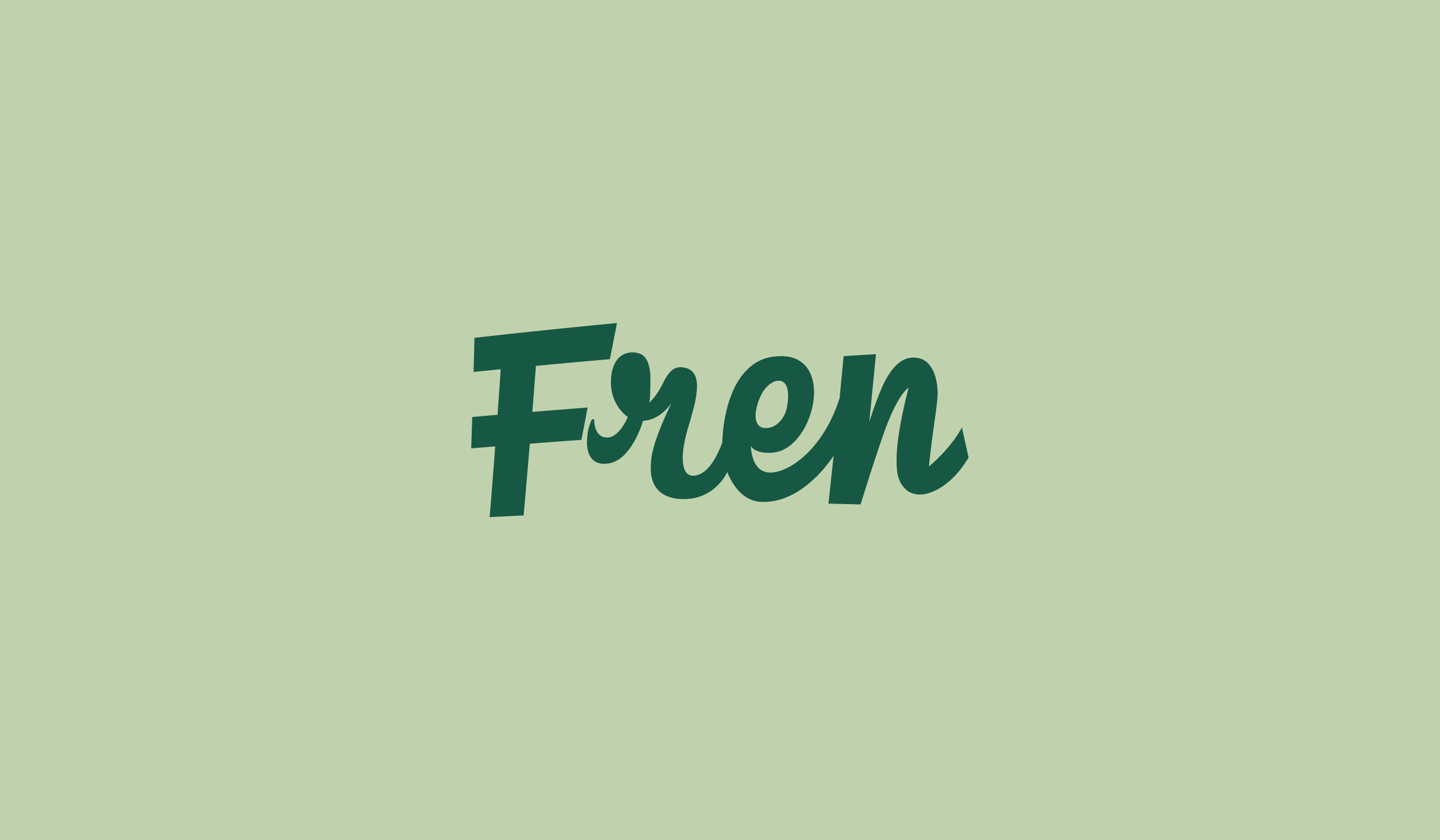 Logo mit dem Schriftzug „Fren“ in dunkelgrüner, verspielter Kursivschrift auf hellgrünem Hintergrund – freundlich, modern und charakterstark gestaltet.