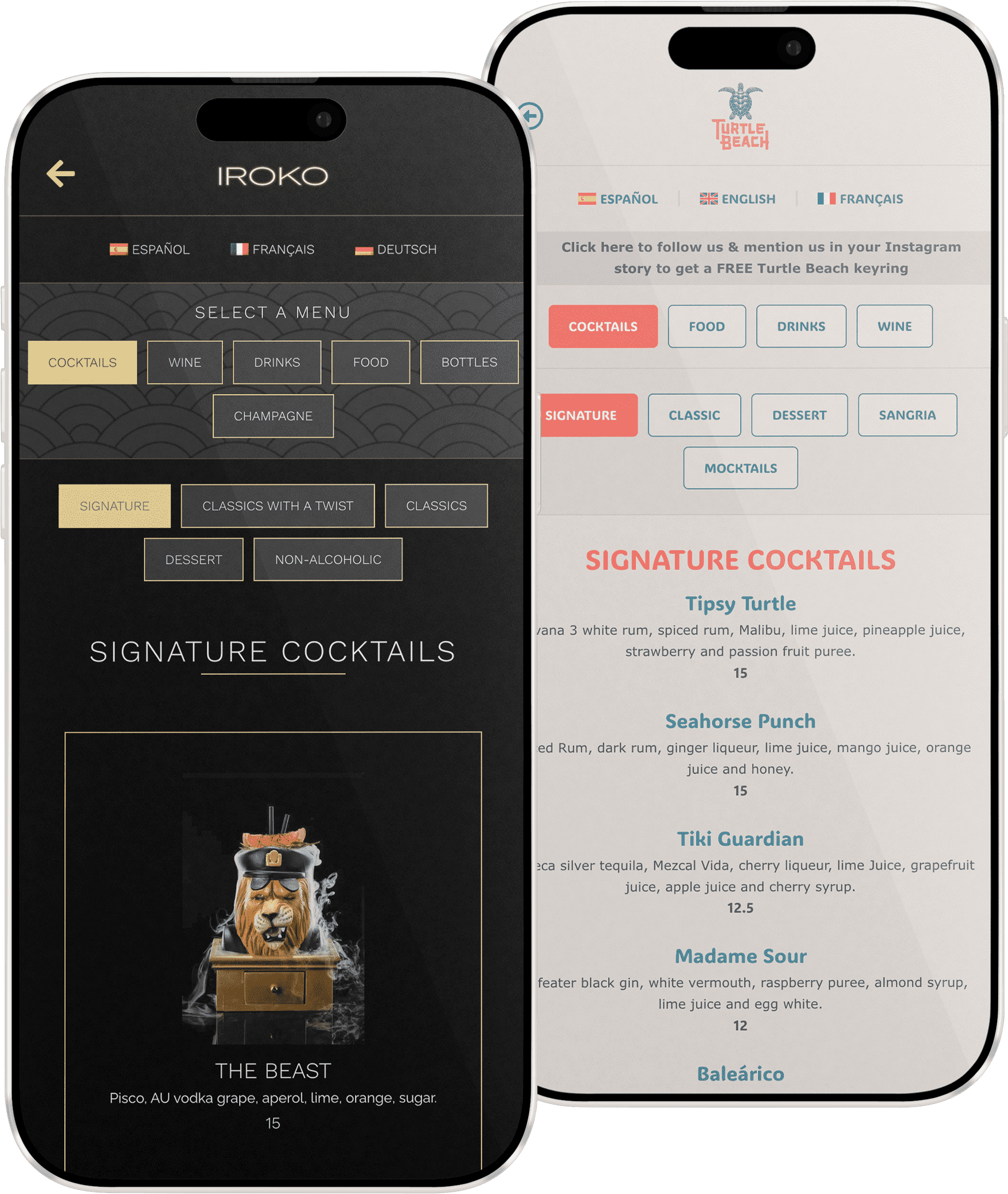 Restaurant website on iphones