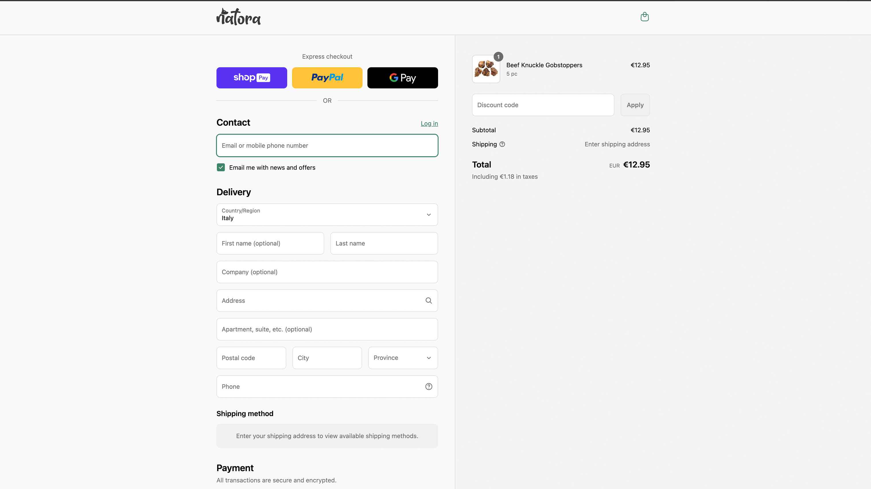 Checkout design for Natora website