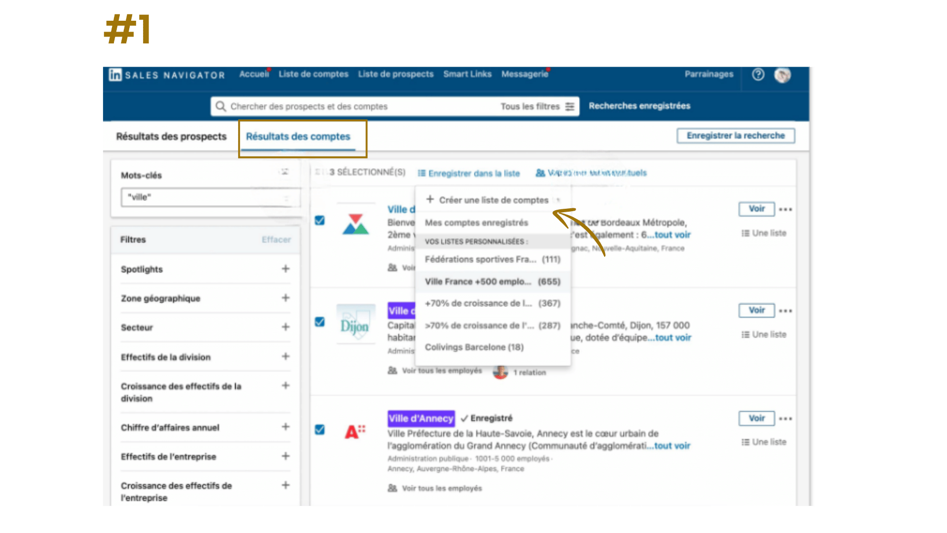 Ciblage Sales Navigator : création d'une liste de comptes