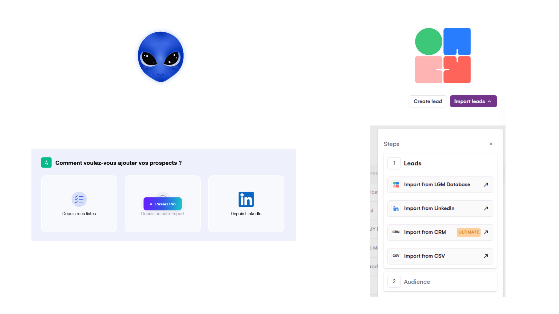 Prospection automatisée Waalaxy vs La Growth Machine - import des leads depuis une liste CSv, LinkedIn Sales Navigator, depuis le CRM ou la base de donnée LGM