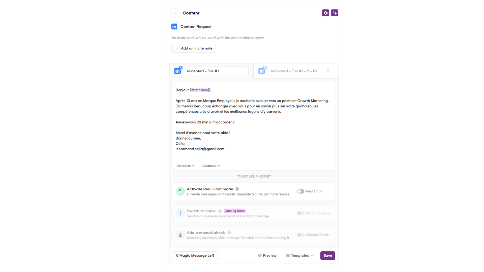 Prospection automatisée LGM - Message LinkedIn