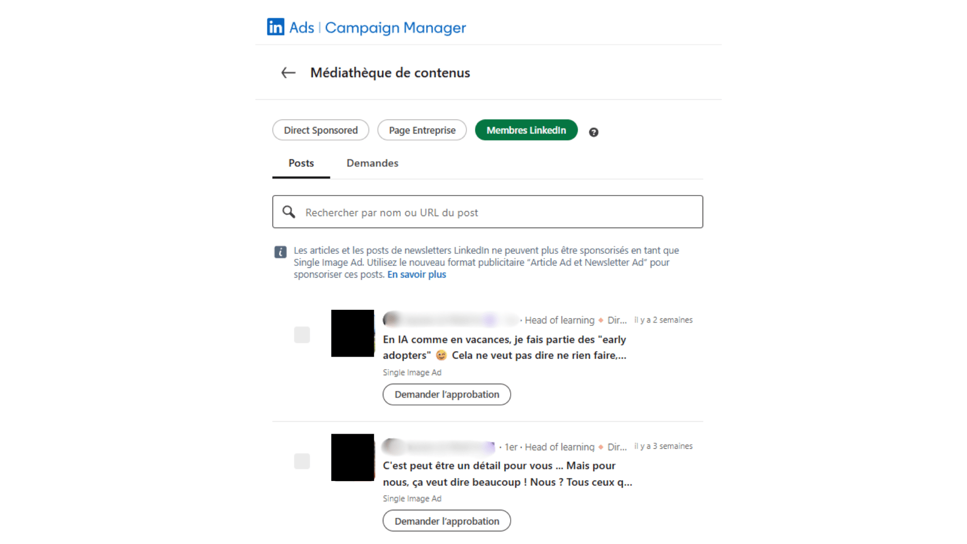 TLA LinkedIn - demander l'approbation d'un membre LinkedIn