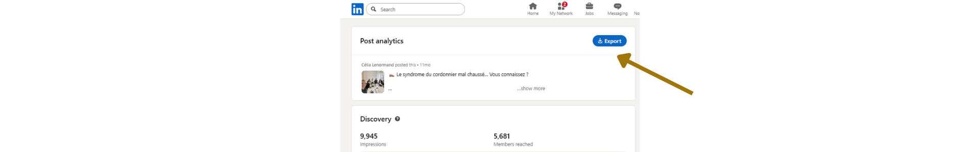Export des statistiques d'un post organique LinkedIn