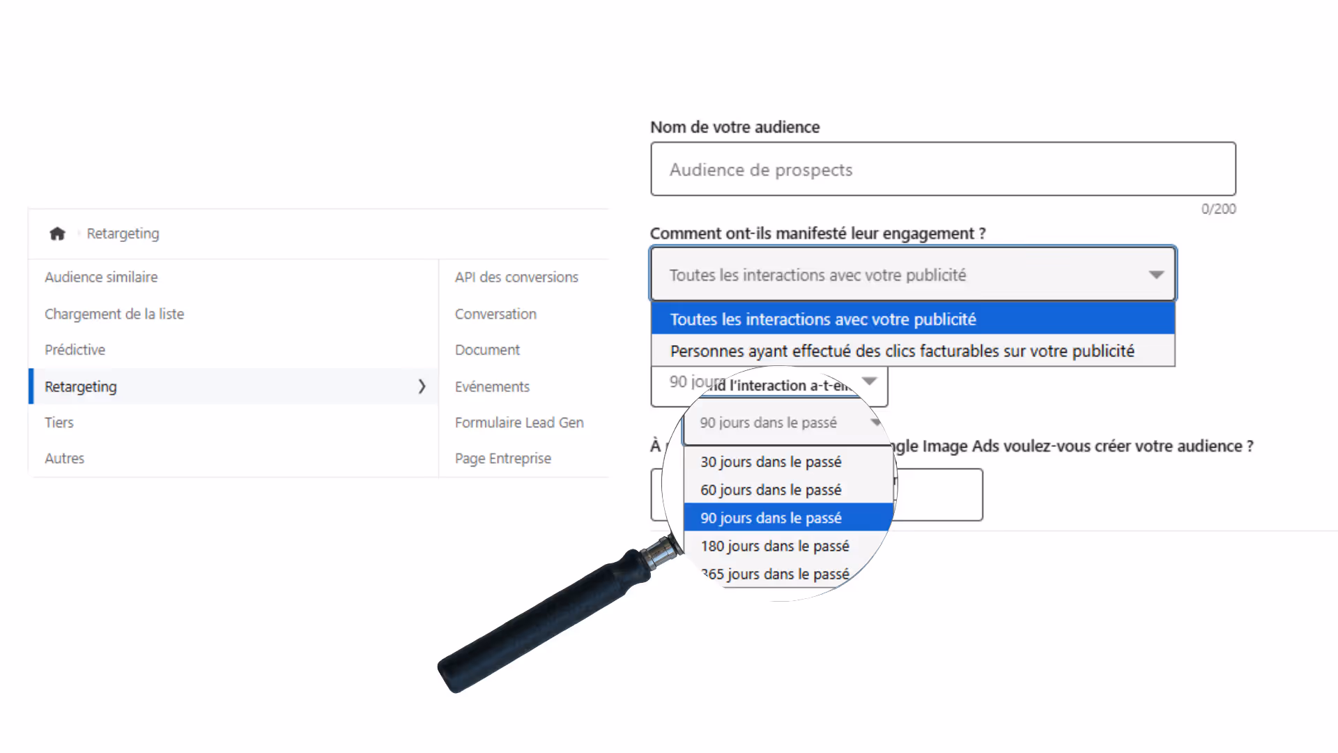 Paramètres de retargeting sur LinkedIn campaign manager