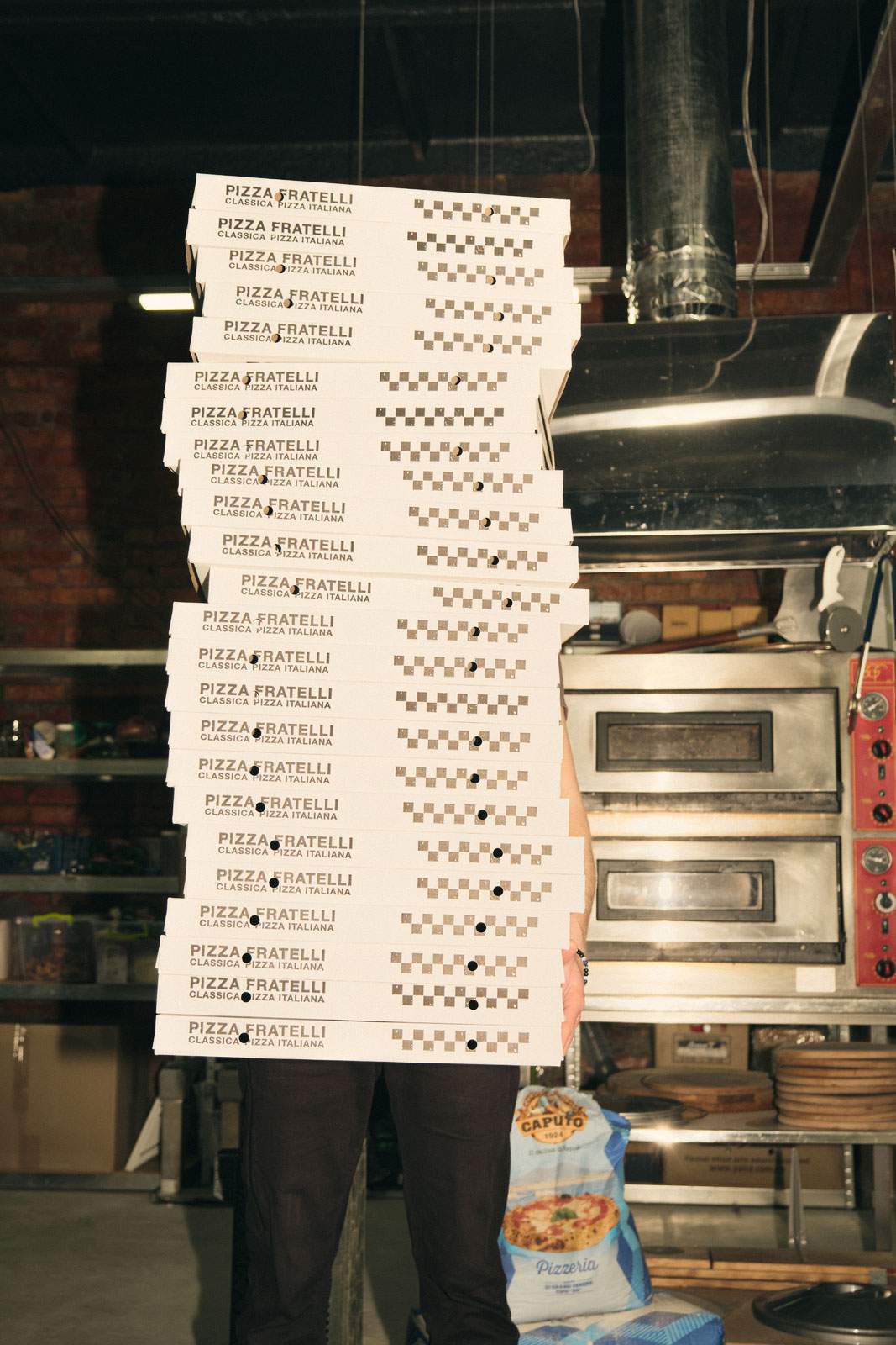 Photo of pizza boxes.Packaging, photography