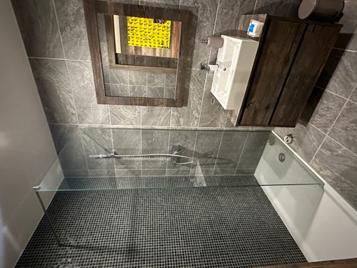 This is showing one bathroom of the appartement in Crans Montana